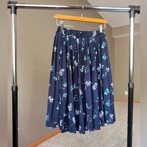 Banana Republic Blue A-Line Pleated Midi Skirt